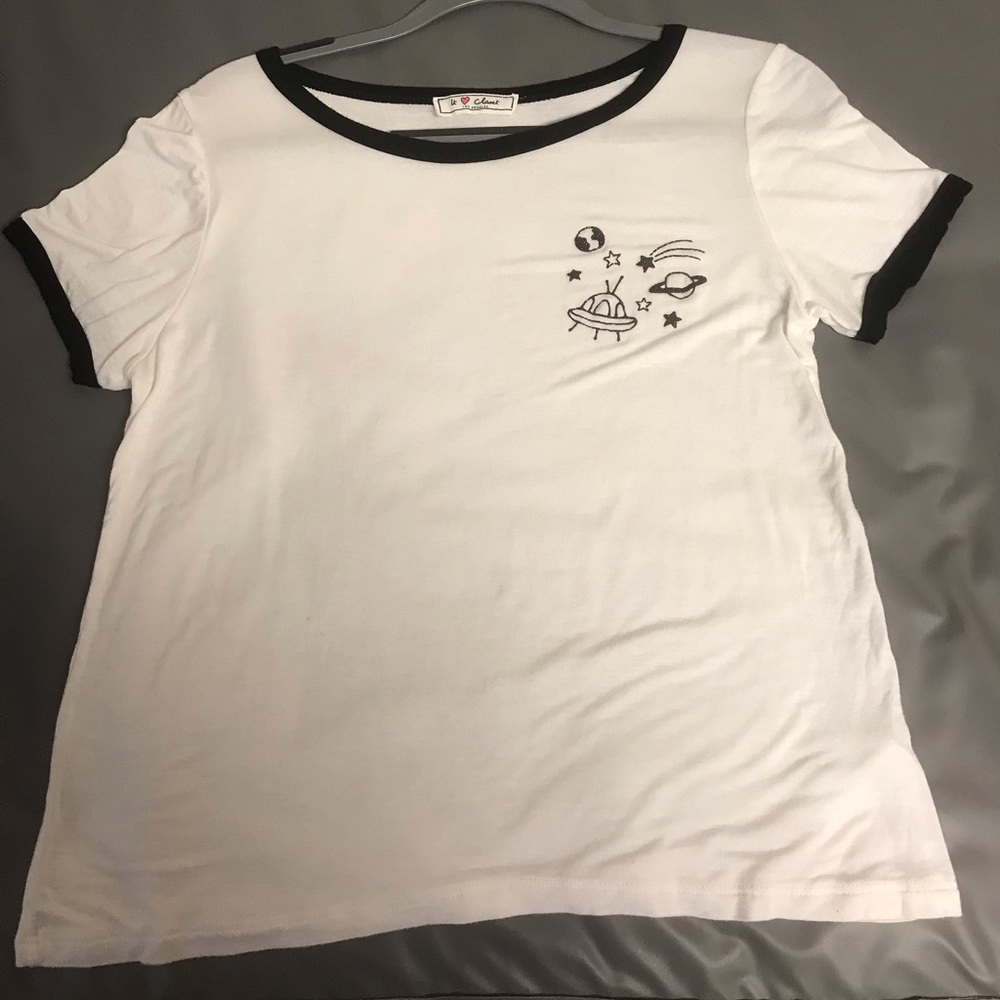 White with black glittery embroidery detailing